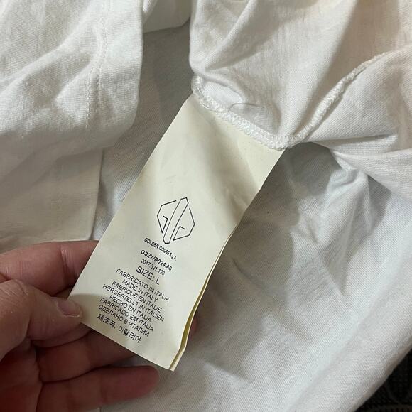 Golden Goose‎ Golden Tee with blue flower print White Shirt Womens Size Large - Picture 5 of 10